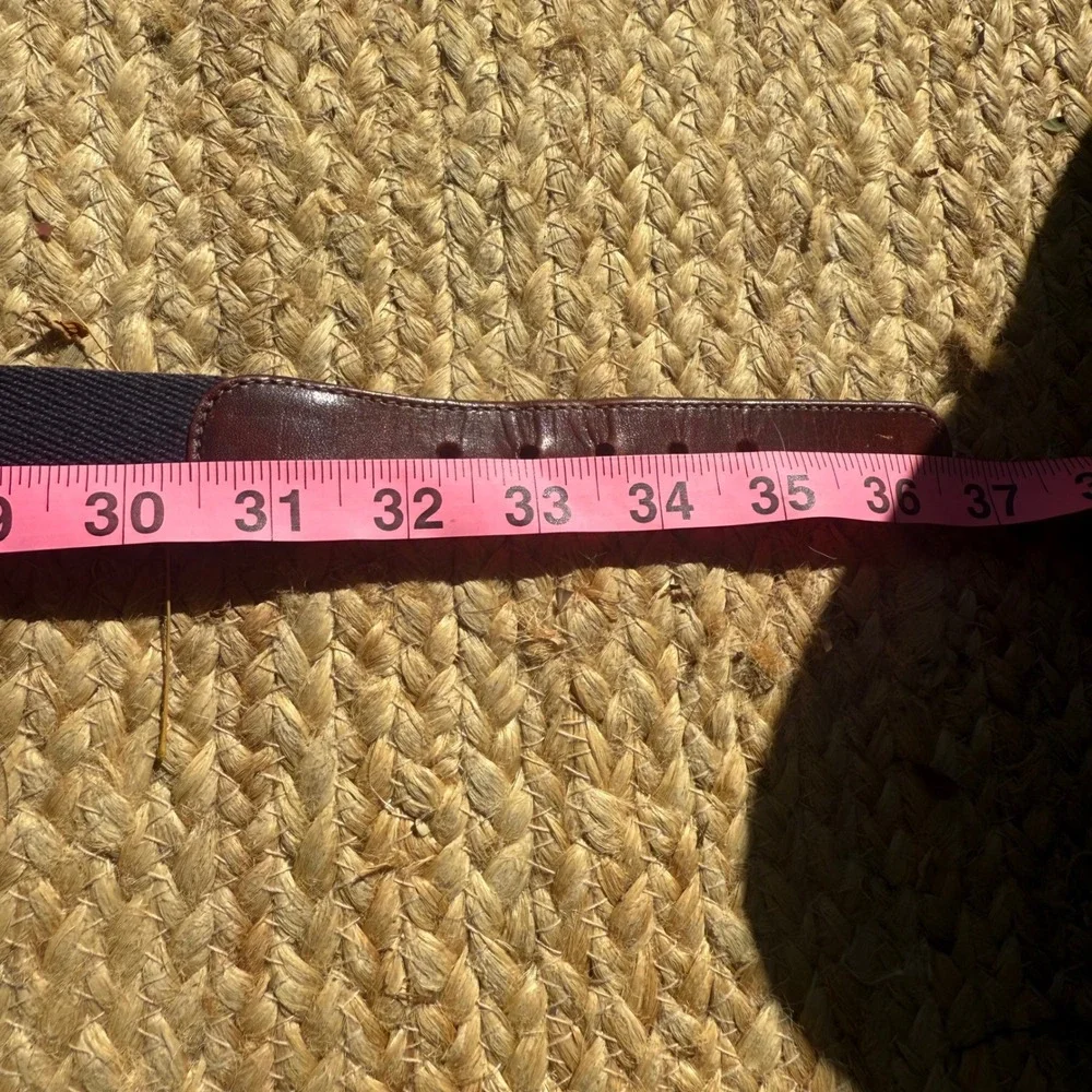 Vintage Mallard Duck Surcingle Belt Navy Canvas Leather Brass Made in USA